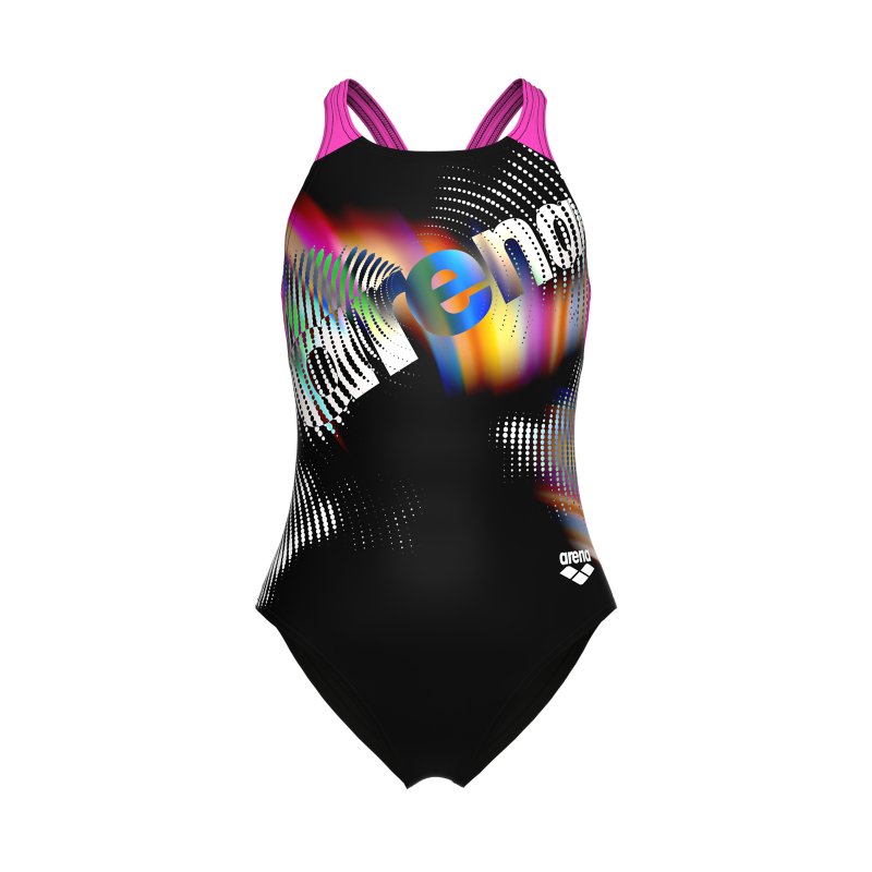 ARENA Maillot de bain 1 pièce fille Lit Logo Noir et rose