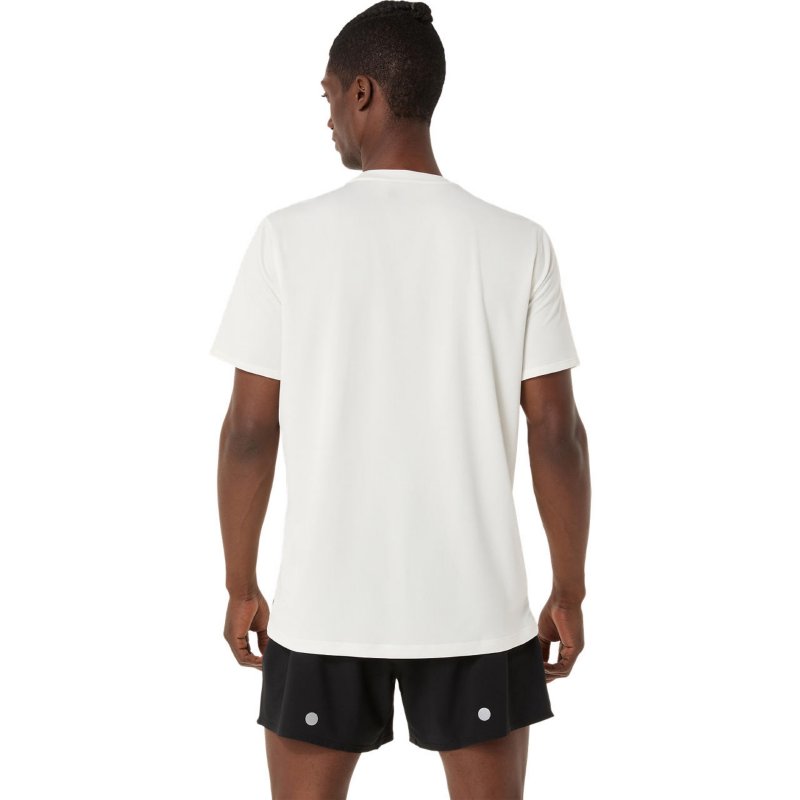 ASICS Tee-shirt de running à manches courtes homme Fujitrail Logo Beige, bleu et gris