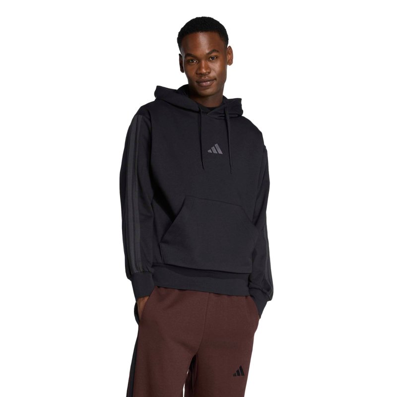 ADIDAS Sweatshirt à capuche homme molleton 3 bandes Essentials Noir
